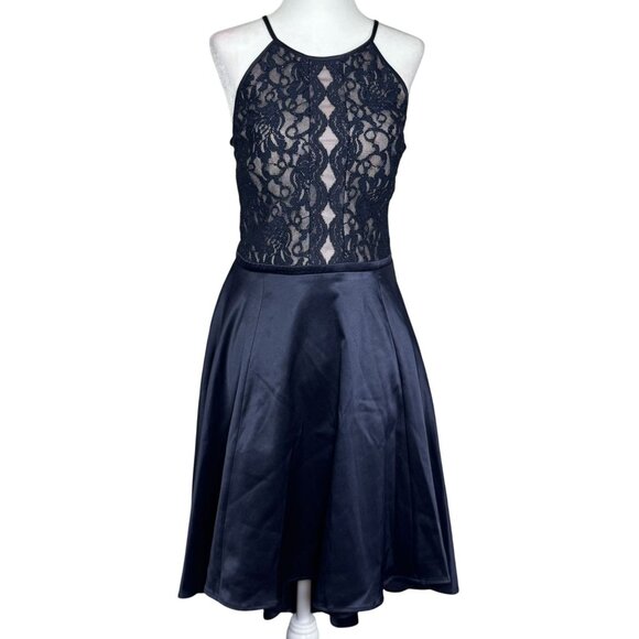 My Michelle Womens Dress Size 15 Navy Lace Formal Fit & Flare Style Polyester - Picture 1 of 8
